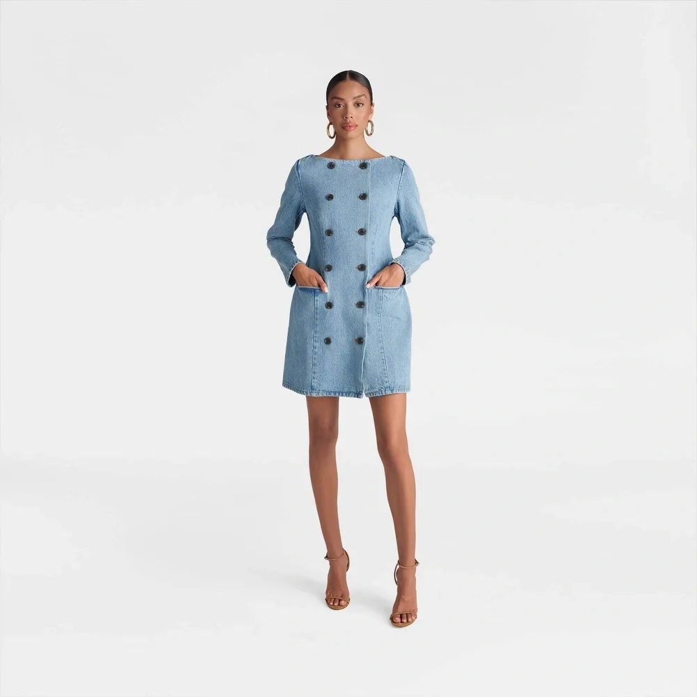 KBB by KAHLANA x Target Women's 6 Small The Tuxedo Mini Dress Vintage Wash Denim